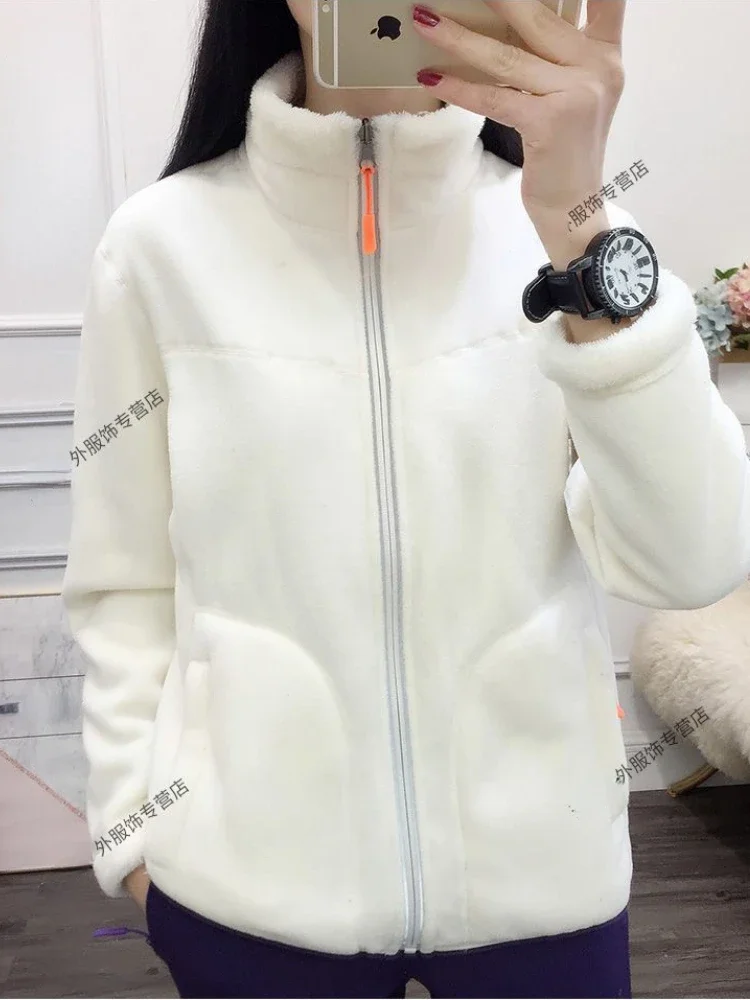 Autumn Winter Fleece Jacket Women Double-sided Wear Thickened Warm Zip Long Sleeve Double Sided Fleece Coat Pockets Outdoor Coat