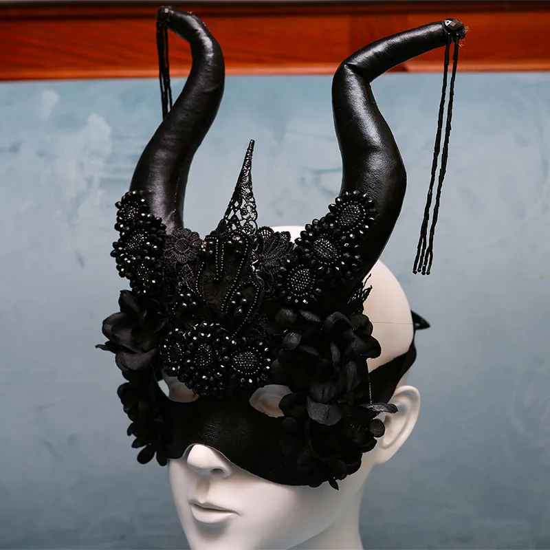 검은 뿔 과장된 할로윈 재미 있은 전면 멋진 드레스 파티 연례 회의 베니스 라이브 방송 여성 마스크 마스크
