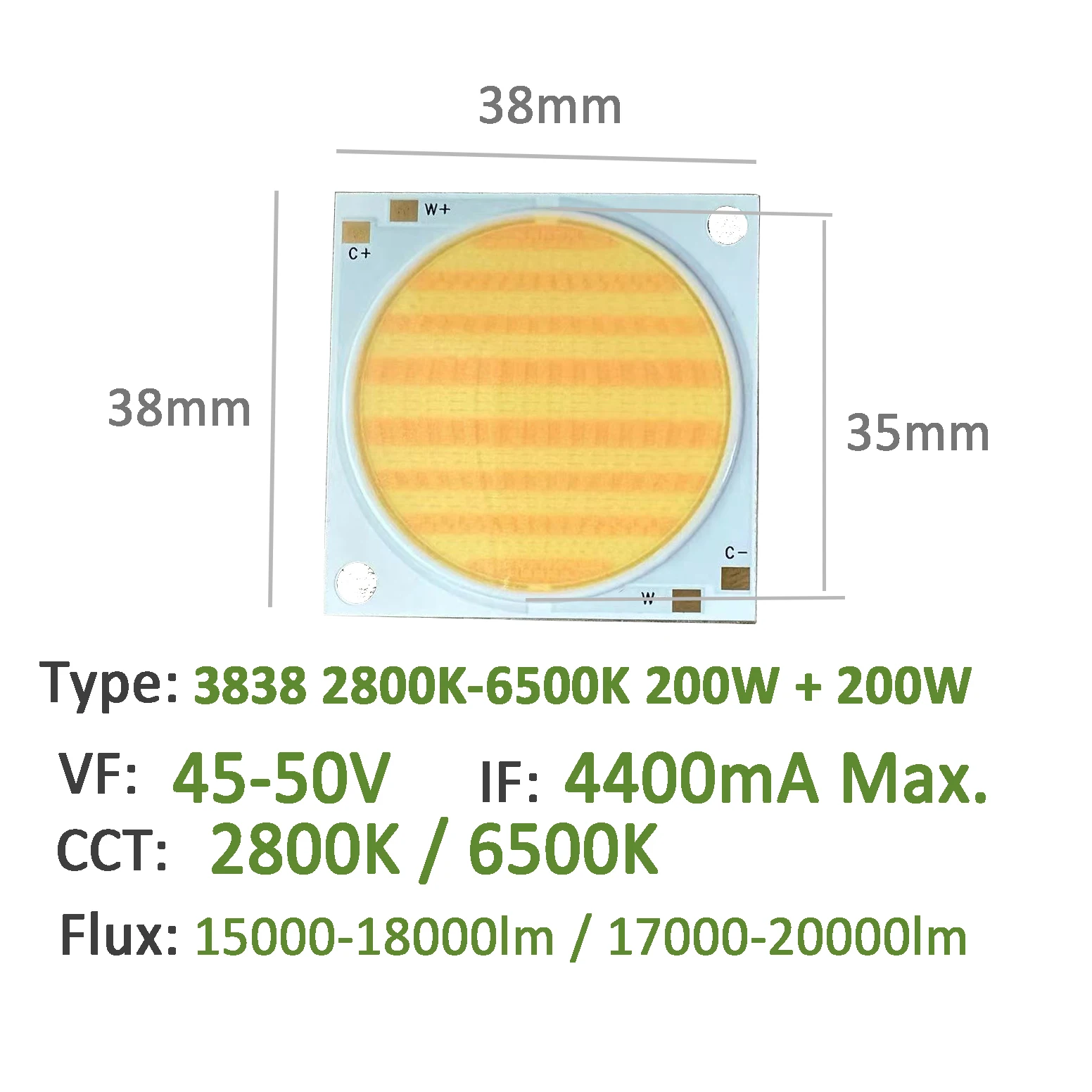 2800K-6500K 3838 200W + 200W sorgente luminosa Video LED Bead COB per luce fotocamera portatile