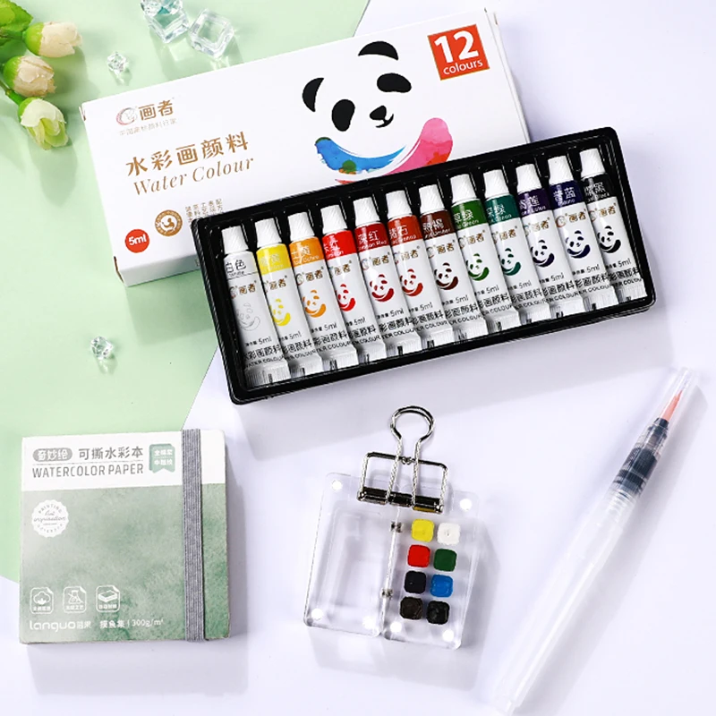 Portable Mini Empty 8 Grid Watercolor Box Art Watercolor Palette Travel Painting Sketch Acrylic Box with Watercolor Paint Set