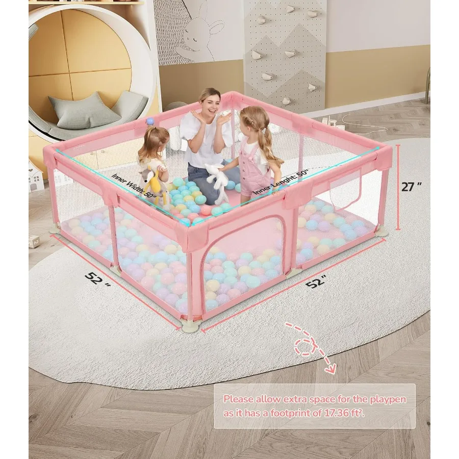 Box per bambini 50×50 Penne da gioco per neonati e bambini piccoli Cortile da gioco anticaduta sicuro con cancelli Recinzione per bambini con rete traspirante per interni