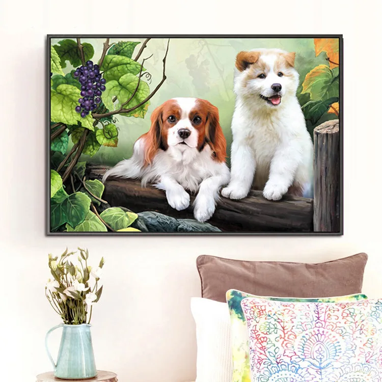 Art Craft Needlework Cross Stitch Full Embroidery Kit,Cute Dog Printed Pattern Cross-Stitch Handwork Painting Wall Decor