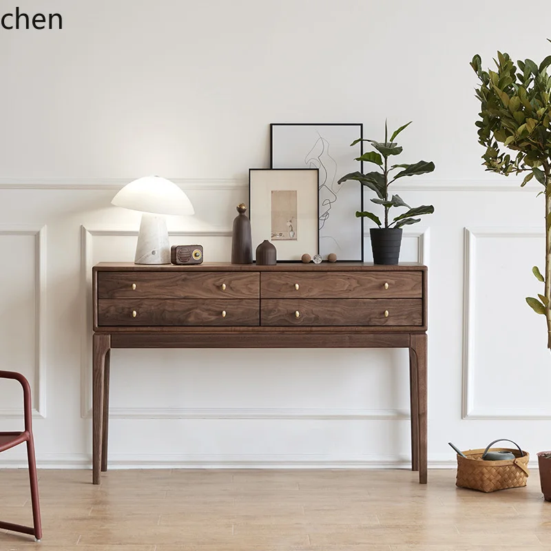 

HXL Black Walnut Entryway Table Storage Cabinet Hallway Sideboard Long Table High Stool Cabinet