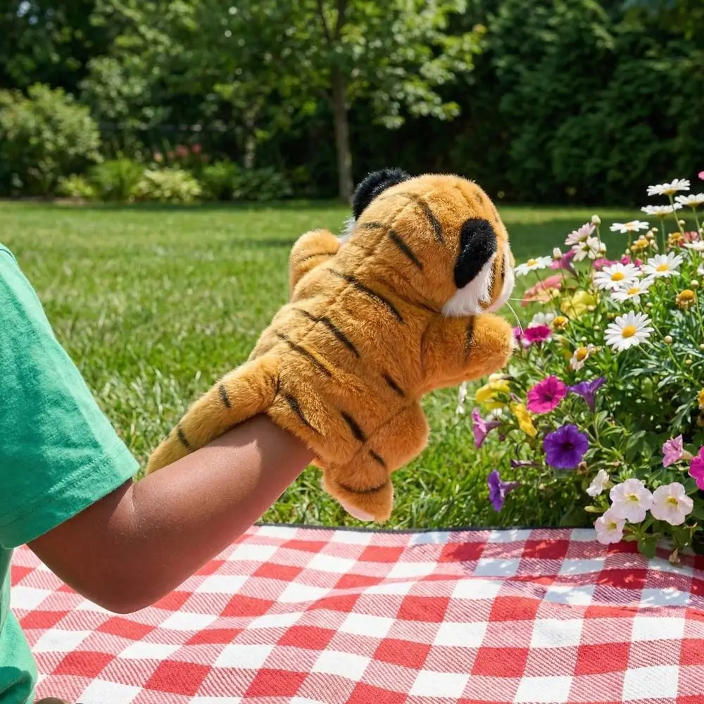 

Мягкая интерактивная кукла-тигр для рассказывания историй, 20 см, для раннего развития, пальчиковая кукла-тигр для имитации сюжетов