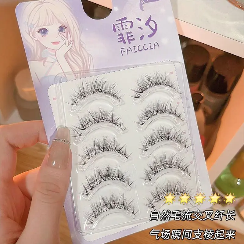 5 Pairs Manga Eyelashes Extend 3D Natural Cross Fake Eyelashes fluffy Soft Lashes Little Devil Big Eyes Eyelashes Beauty Makeup