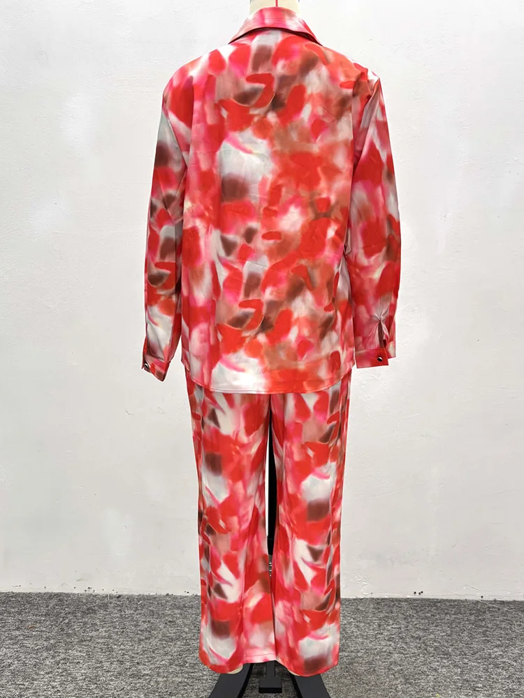 Conjuntos de 2 uds con estampado de retazos para primavera y verano, traje elegante con cuello vuelto para vacaciones para mujer, pantalones de pierna ancha 2025, trajes sencillos para mujer