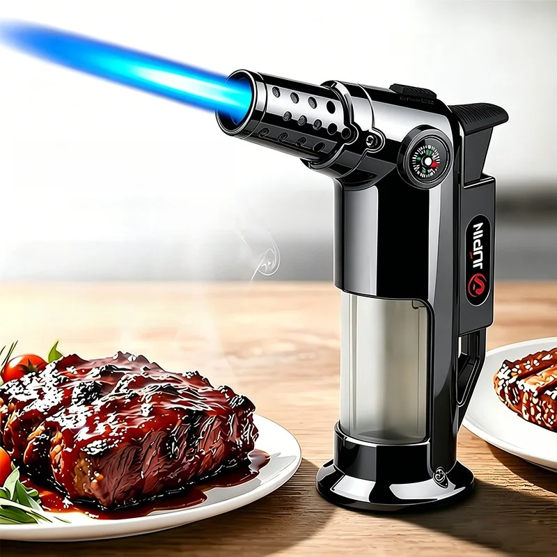 Gold Torch Lighter with Compass, Refillable Butane Jet Flame Lighter, Windproof Multi-purpose Torch for BBQ Cigar Camping