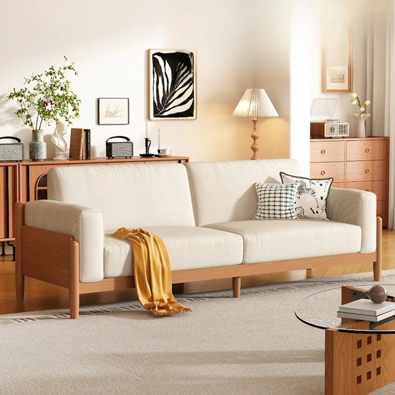 

All solid wood fabric sofa modern simple living room 2025 new cream wind cloth sofa cotton and linen removable and washable