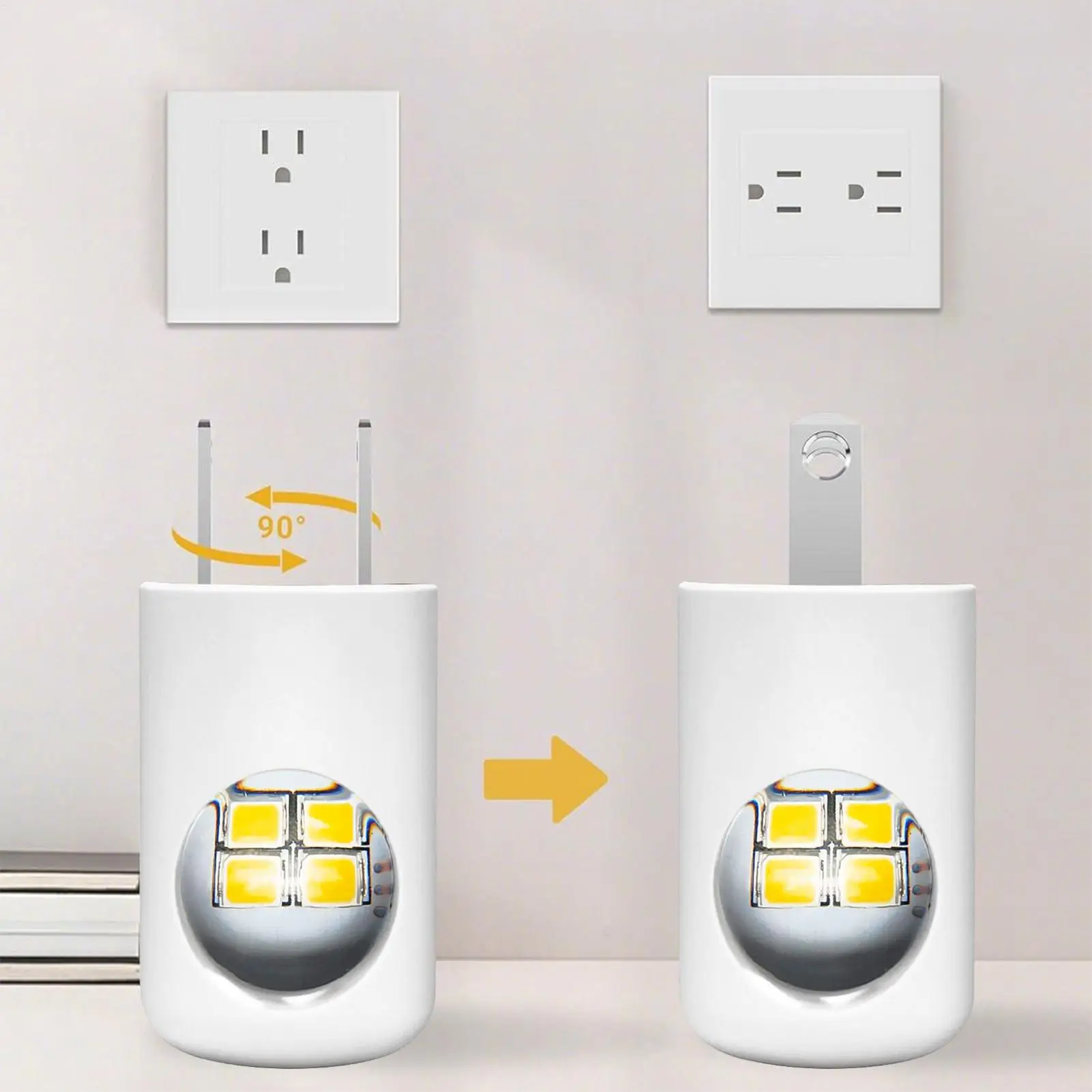 

Ночник с подключателем светодиодной лампы для комнаты, ночник для ванной комнаты с автоматическим датчиком заката и рассвета для спальни, дома, ванной комнаты, гостиной