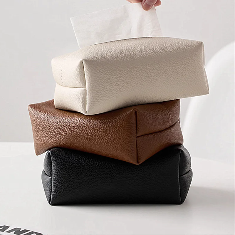 Square Leather Tissue Box High Grade Light Luxury Pumping Carton Household Living Room Car Tissue Holder Storage Organizer