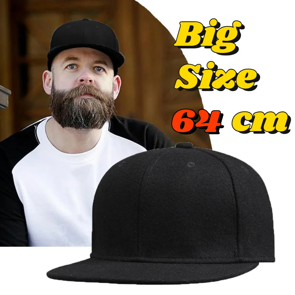 Man Plus Size Fitted Baseball Cap Big Size Hip Hop Wool Hat Back Closed Large Size Felt Snapback Cap 56cm 58cm 60cm 62cm 64cm