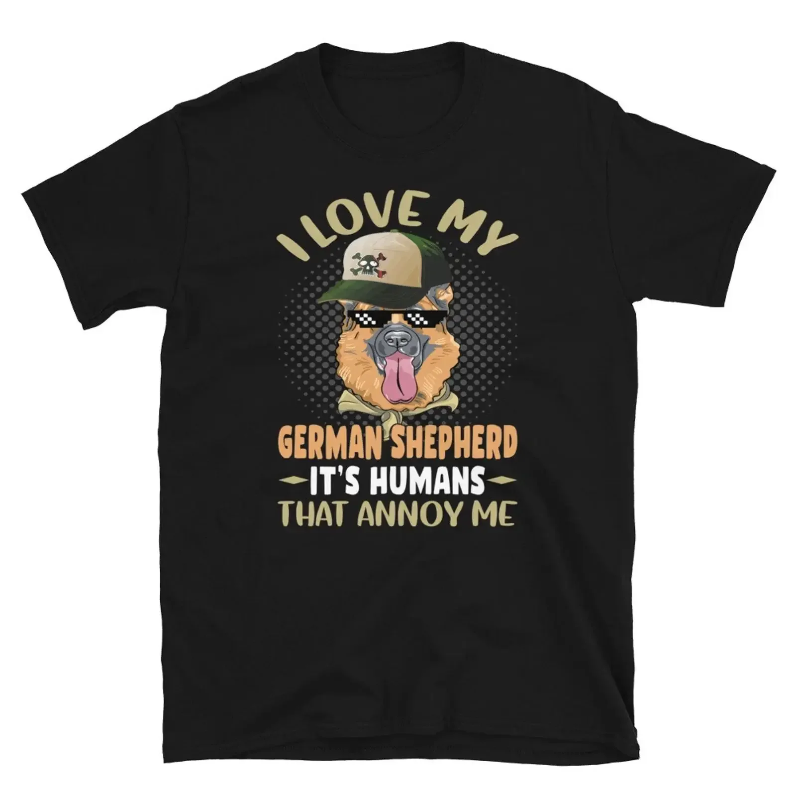 I love my German Shepherd it's humans that annoy me  T Shirt vintage Washed homme Stylish Versatile streetwear