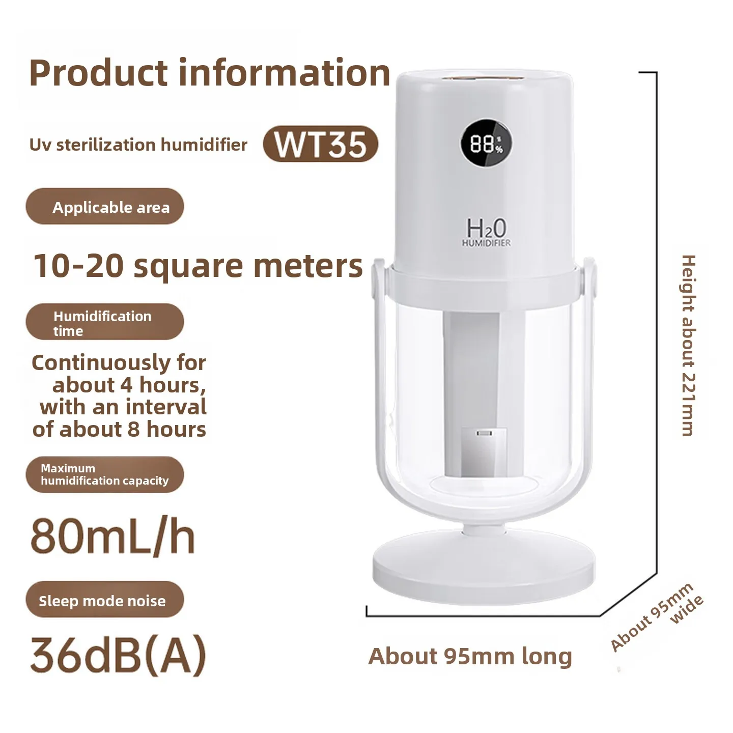 320mL Dual-Spray Humidifier, Portable Low-Noise Desktop Humidifier with USB Charging, UV-C Function, Rotating Mist Delivery
