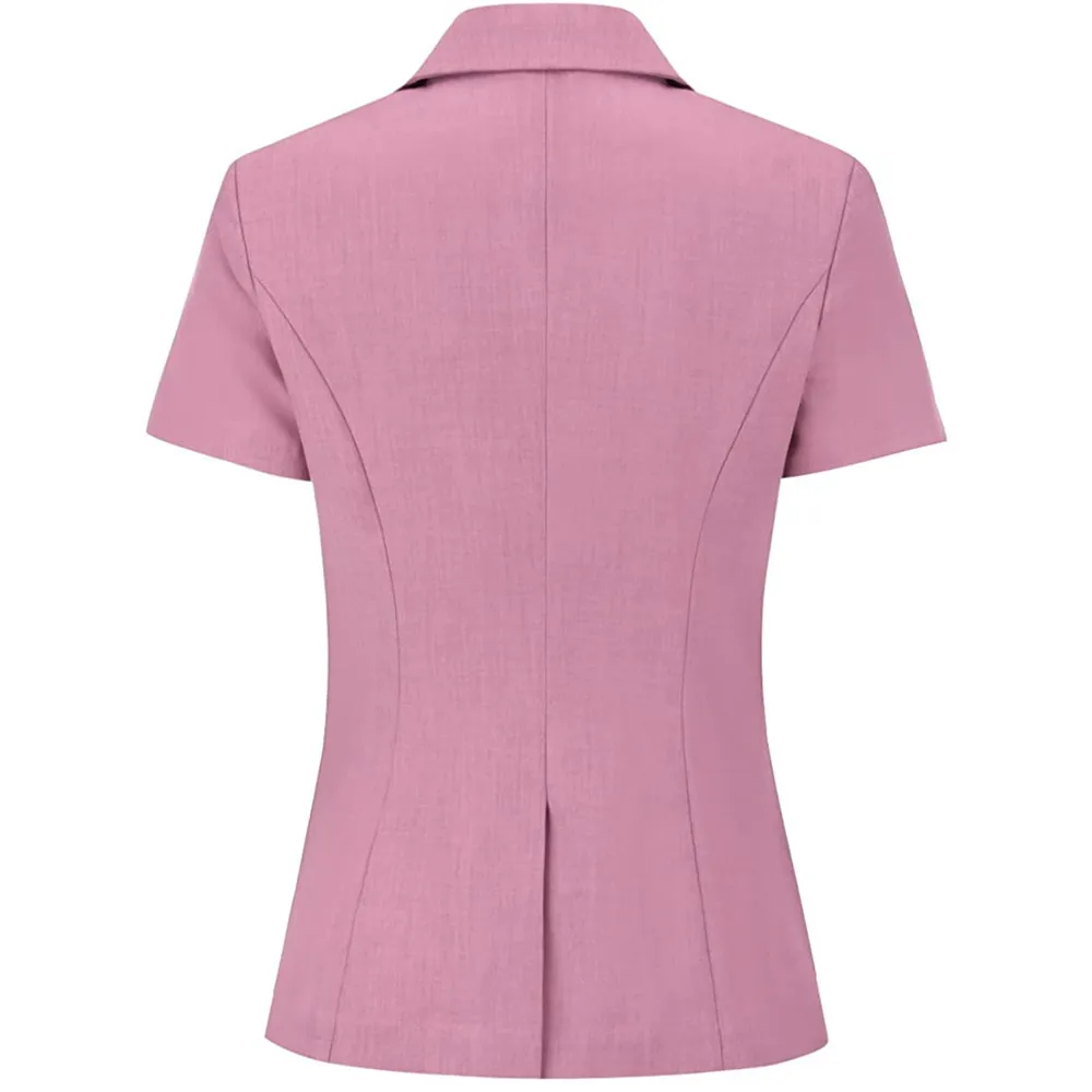 Women's Business Suit Set Formal Short Sleeve Double Breasted Solid Color Blazer and With Bag hip Short Dress