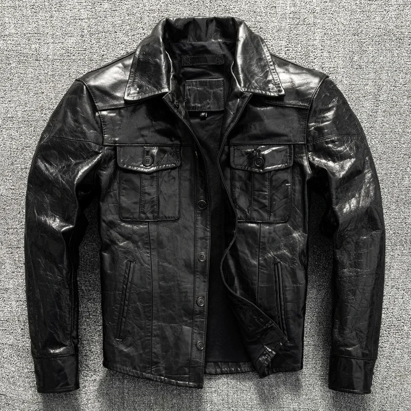 Italian top layer goat leather, fully vegetable tanned, heavy water washed, uncoated, Japanese genuine leather jacket