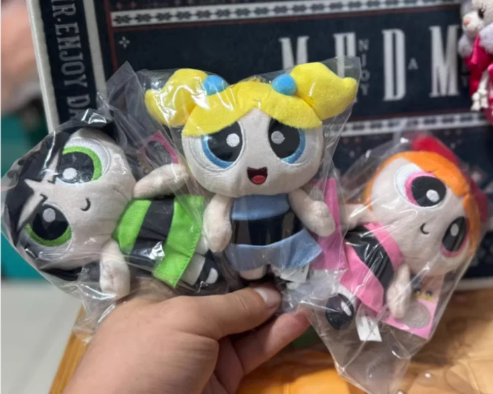 

Kawaii Anime The Powerpuff Girls Blossom Bubbles Buttercup 12cm Pp Cotton Filled Plush Keychain Cartoon Pendant Doll