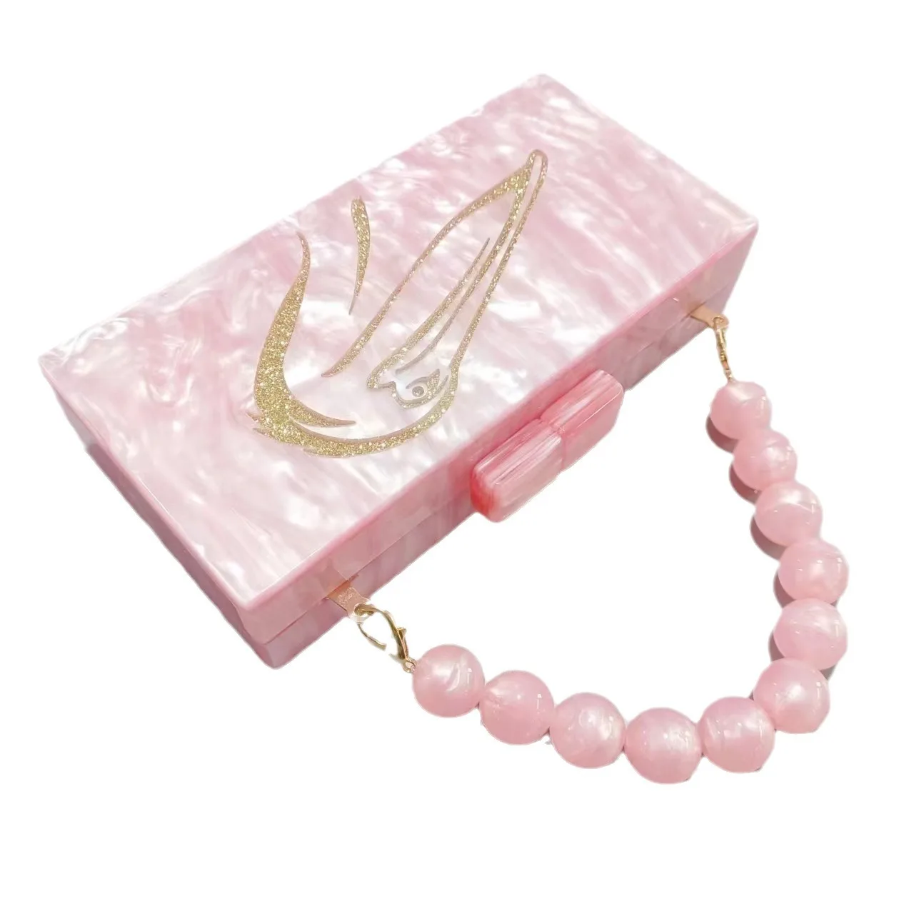 

New Fashionable Pink Acrylic Spliced Women's Evening Clutch Shoulder Crossbody Chain Bag for Weddings and Banquets