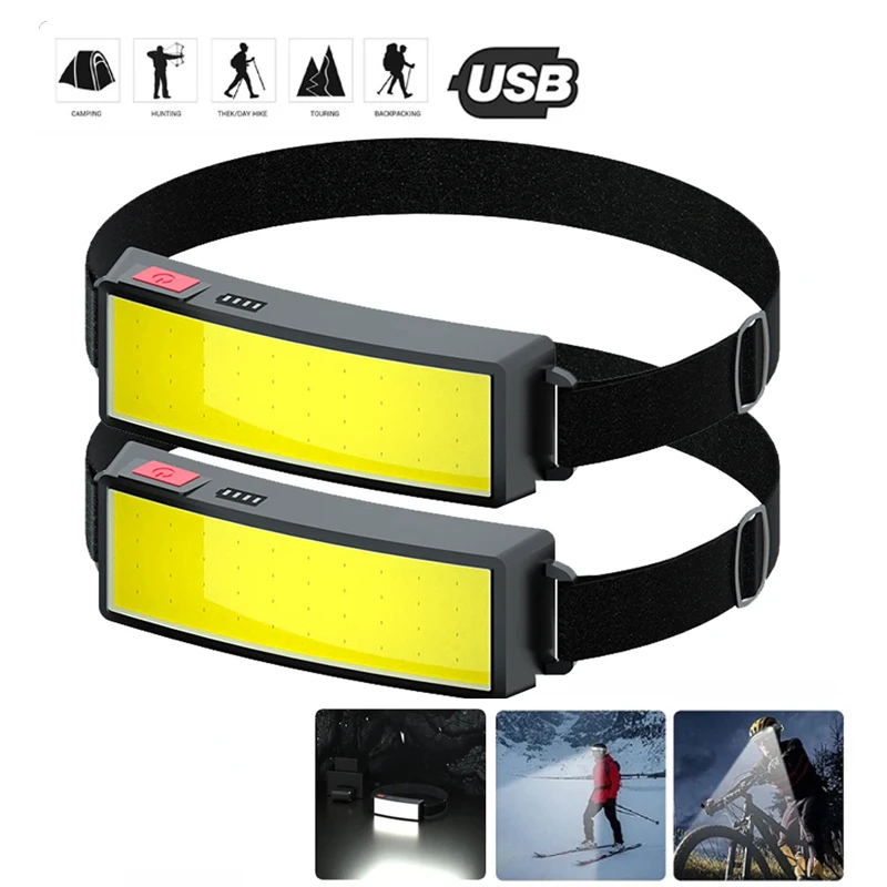 High Power XPE+COB LED Headlamp Portable USB Rechargeable Built in Battery HeadLight Outdoor Camping Fishing Search Head Torch