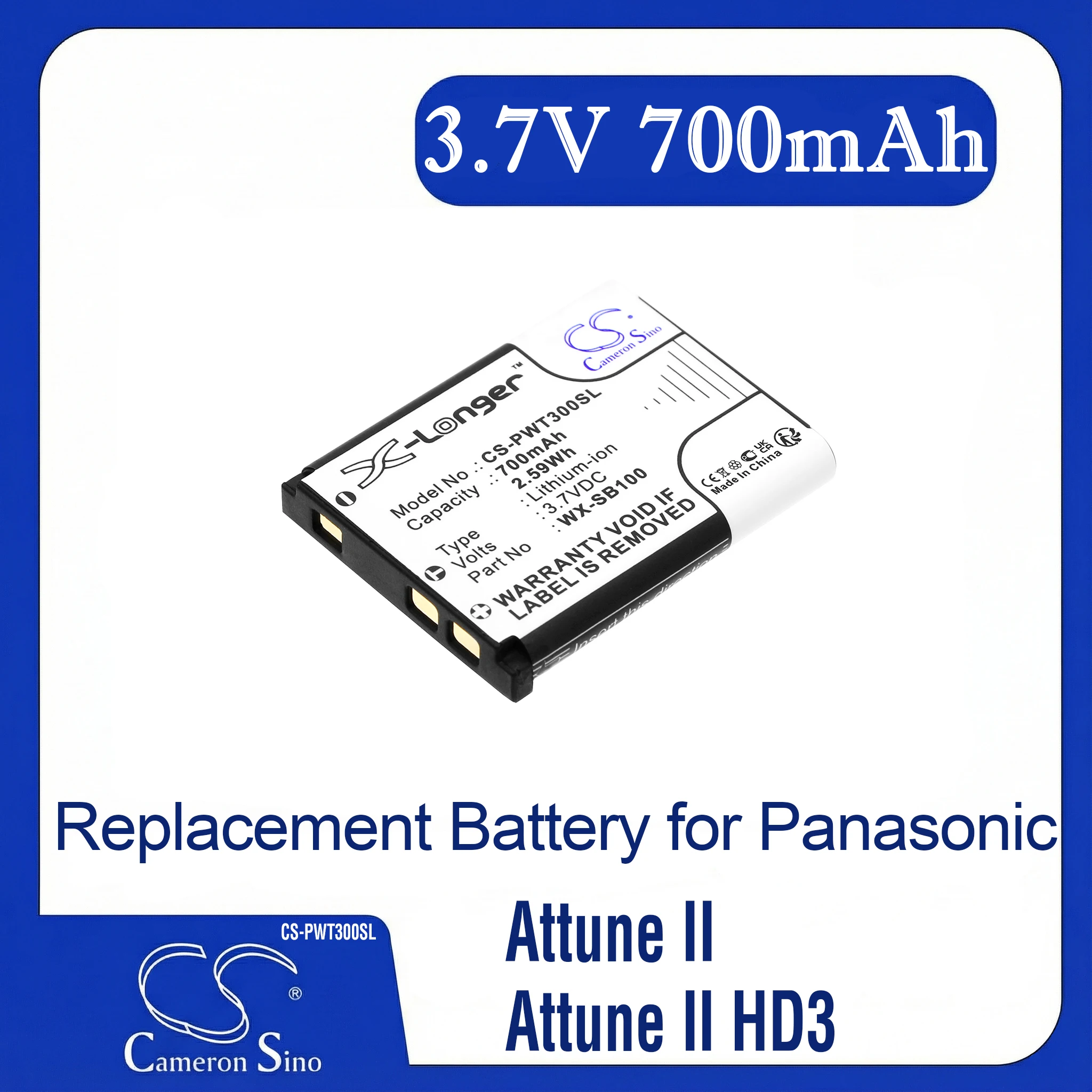 

Cameron Sino Replacement Battery for Panasonic Attune II, Attune II HD3, WX-CH455, WX-CH457, PN WX-SB100