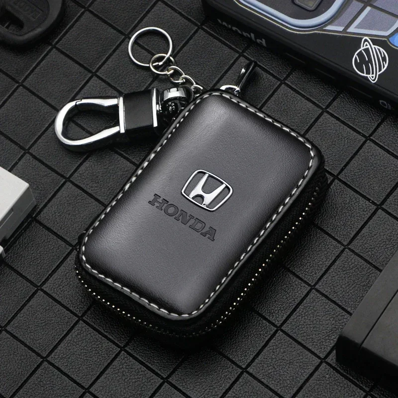 Leather Car Key Case Key Chain Bag Cover for Honda Elysion Accord CRV Civic City Odyssey HRV Jazz CRZ Spirior Crosstour Fit Jade