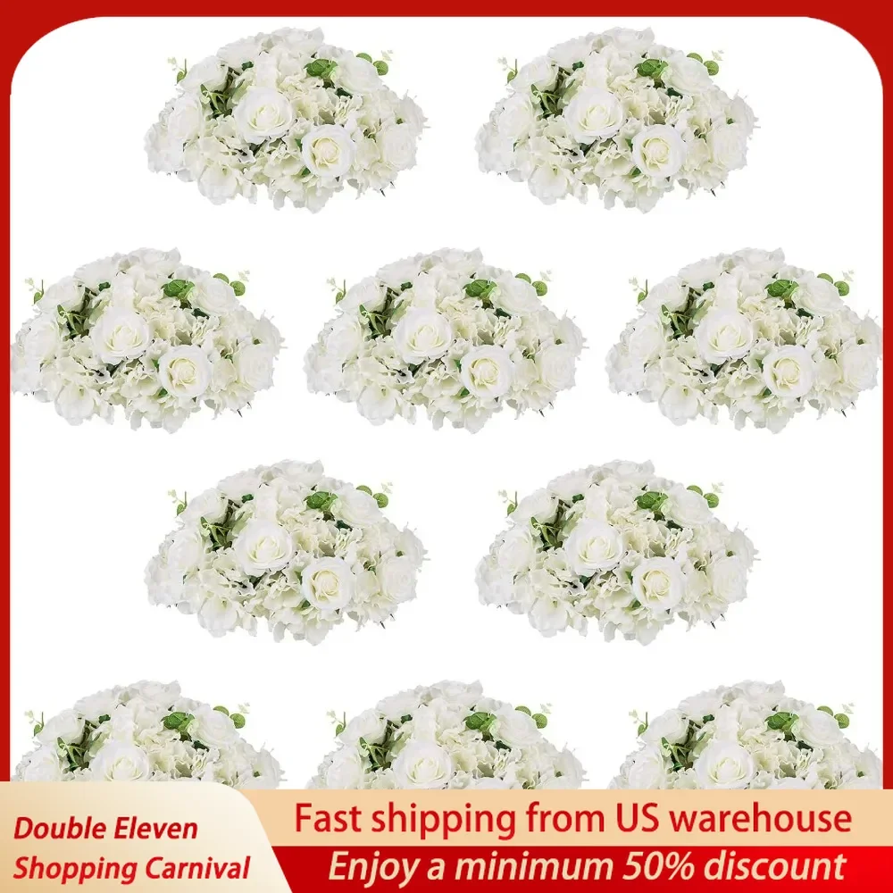 10 Pc 15.7 inch Diameter White Fake Flowers Roses Balls for Centerpieces Tables Arrangements for Wedding Table Decorations