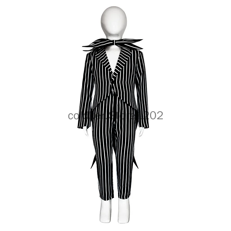 Disfraz de Halloween de miedo para hombre y niño, uniforme de Jack de navidad, ropa a rayas