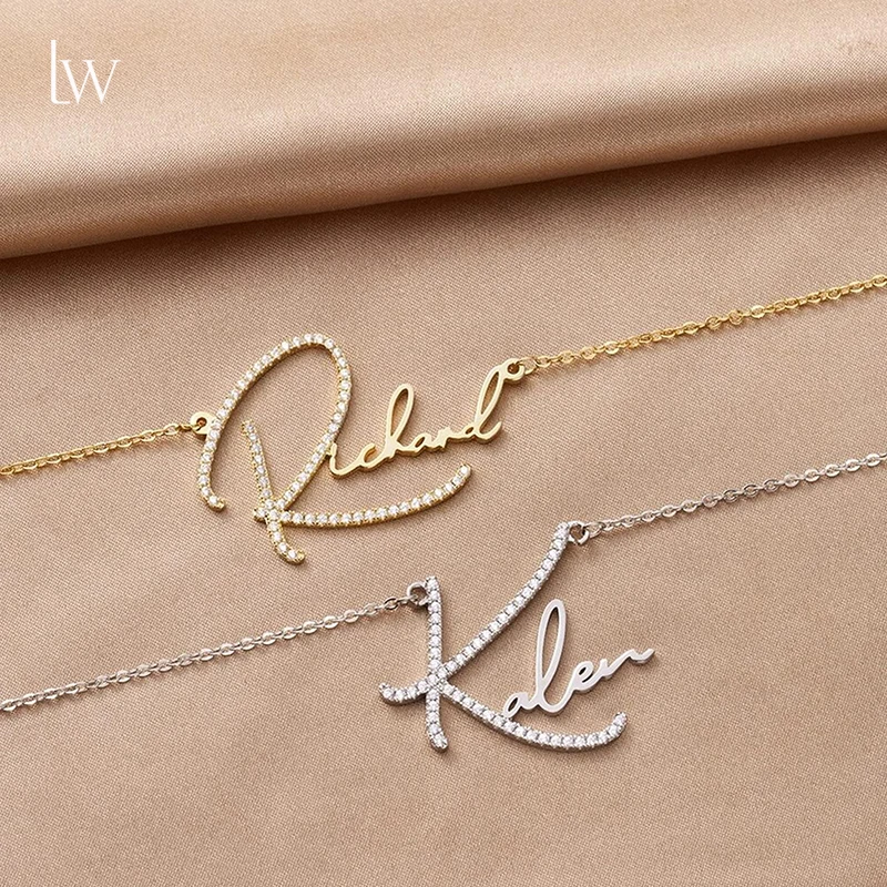 

Personalized Name Necklace Custom Initial Necklaces Cubic Zirconia Diamond Customized Name Necklace Handmade Gift for Women