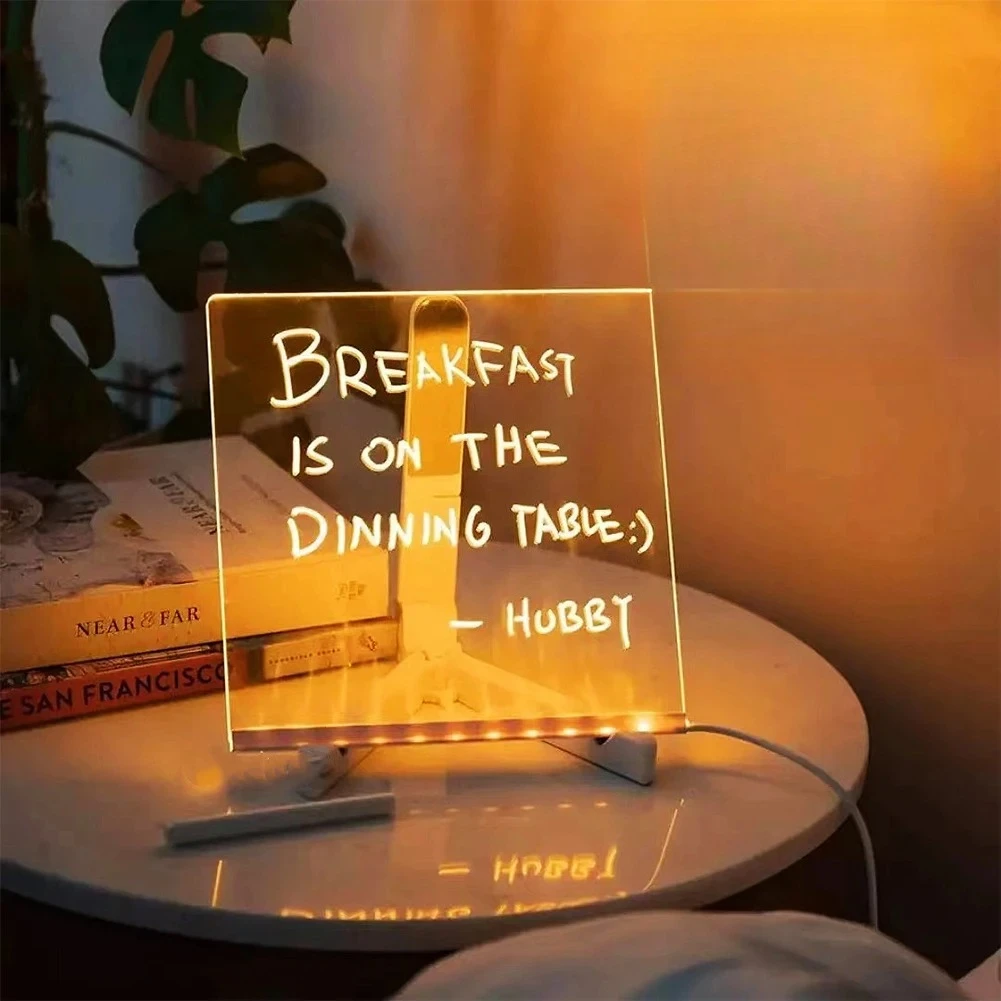Light Up Acrylic Message Board Rewritable DIY Children's Glowing Drawing Board Message Lamp With 7 Colorful Pens