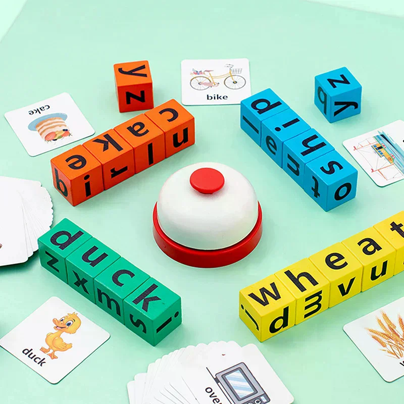 

Wooden Word Spelling Game,Alphabet Learning Toy For Preschool Boys And Girls,Letters Reading Building Blocks With 40 Cards