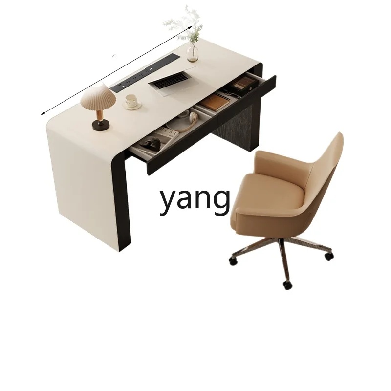 

LMM Italian Minimalist Light Luxury Saddle Leather Desk Office Desk with Drawer Computer Desk