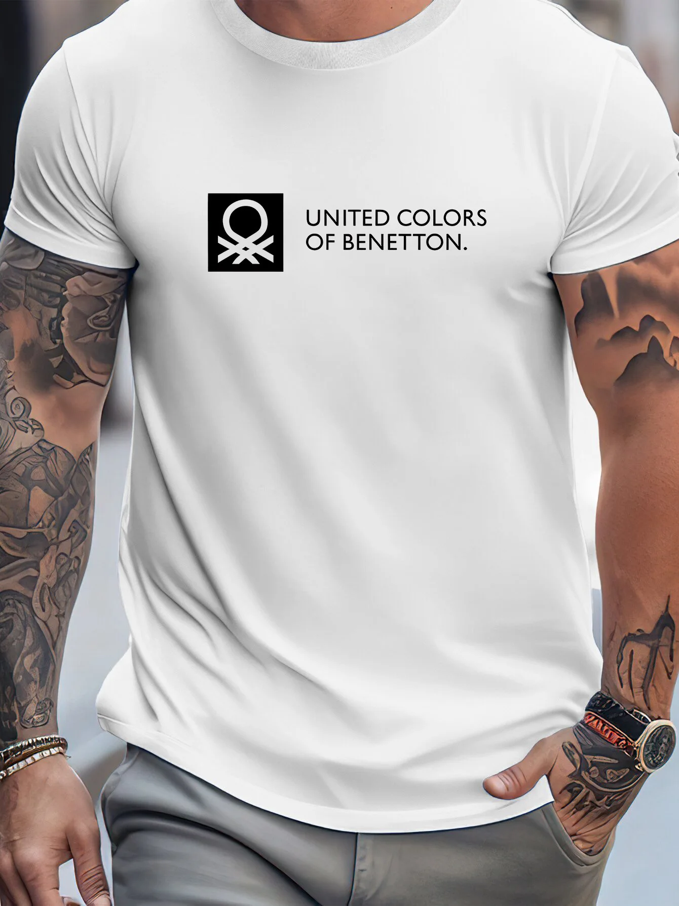 الولايات المتحدة الألوان من بينيتون تي شيرت رجالي الترفيه موضة قصيرة الأكمام القطن تيز العلامة التجارية تي شيرت الصيف الشارع الشهير Y2k + القمم #2