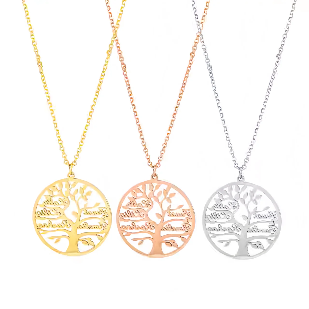 Personalisierte Familienstammbaum-Halskette mit 1-9 Namen, Edelstahl-Anhänger, Namensschild-Schmuck für Frauen und Männer, Hochzeitstag, Geburtstag – Detail 9