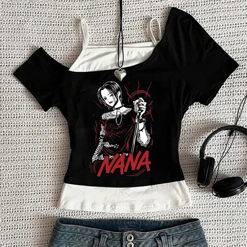 Black Stones Nana Osaki crop top female goth graphic manga japan party shirt japanese emo manga gyaru vintage view 2