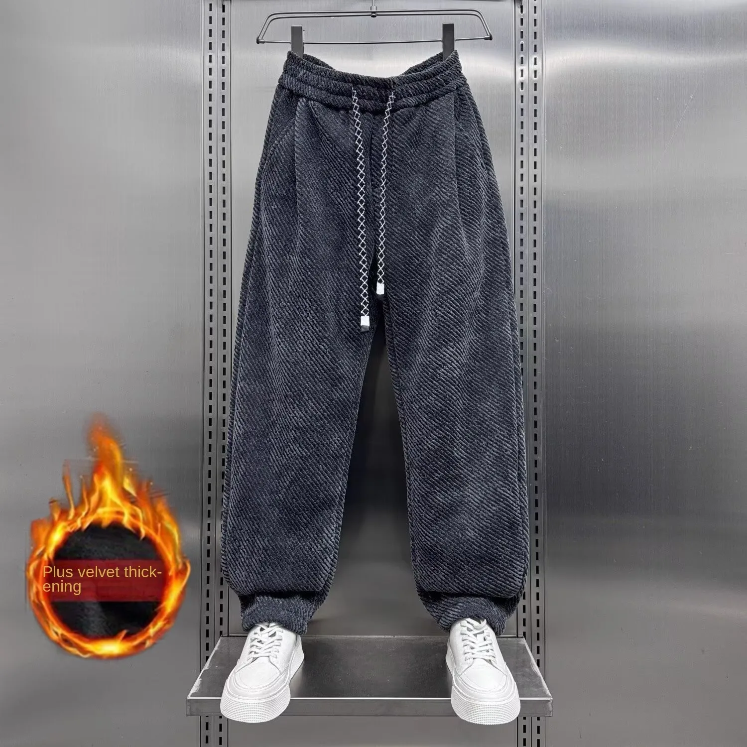 

Thick and flannel diagonal striped silver silk wide leg casual pants for men, high-end and trendy brand, loose and versatile, sl