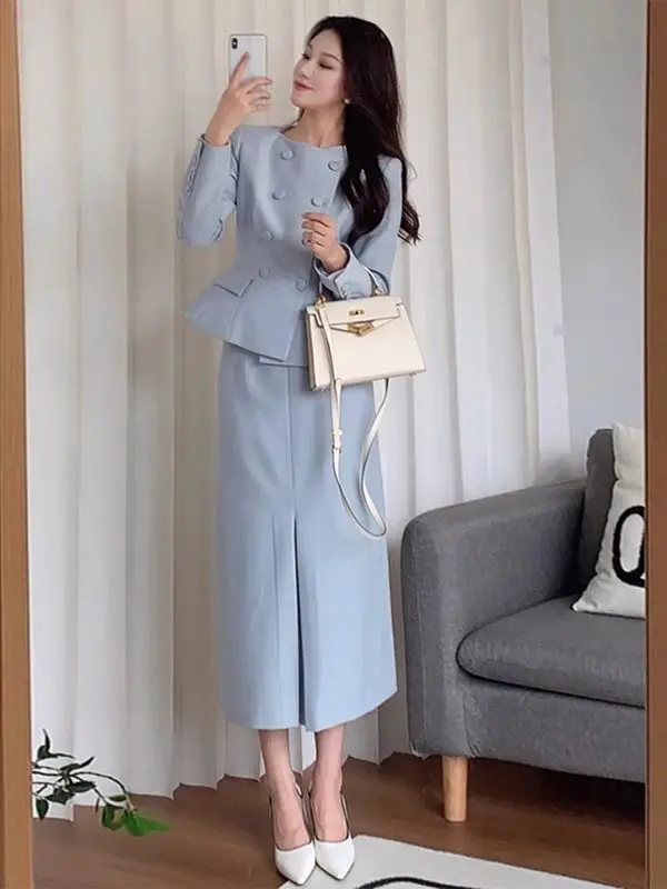 

2025 New Autumn Commuter Suit Half Skirt Set Women Chinese Style Advanced Temperament Suit and Skirt Sets