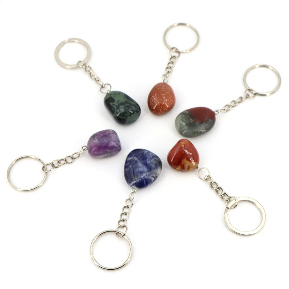 Natural Stone Key Chain Gemstone Reiki Healing Quartz Irregular Stone Pendants Charms Key Chains for Women Men Gift Accessory - view 2