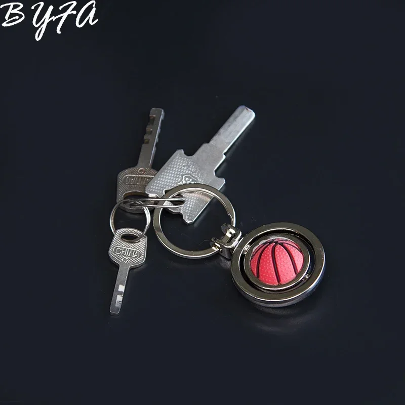 1pc Mini Personality Hot Sale 3D Sports Rotating Basketball Men Car Keychain Key Fob Ball Key Ring Jewelry Accessories Small