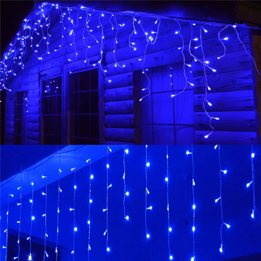 Guirnaldas navideñas de 4M y 96LED, luces de hadas para exteriores, 8 modos, cortina de carámbanos impermeable, luces para decoración del jardín, fiesta de boda