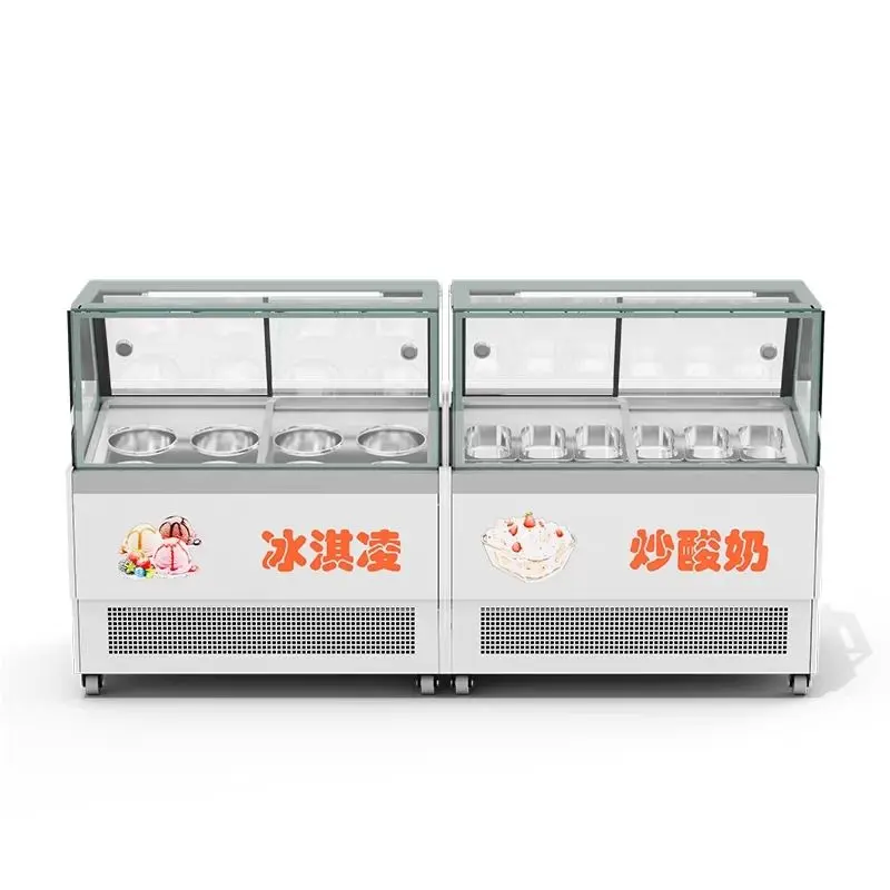 Thick cut yogurt display cabinet, refrigerated commercial ice cream cabinet
