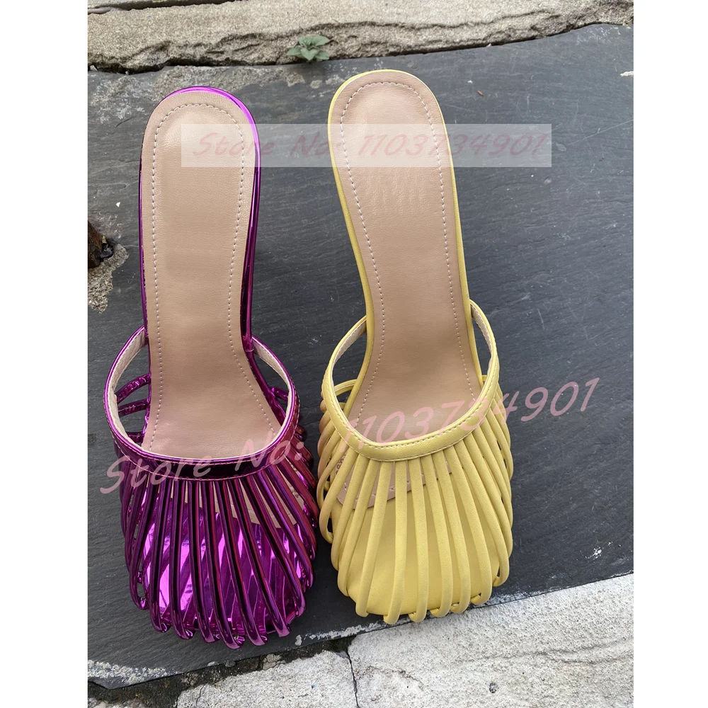 

Caged Square Toe Slippers Female Casual Elegant Outdoor Slip-On Stiletto High Heels Mules Ladies Big Size Party Evening PU Shoes