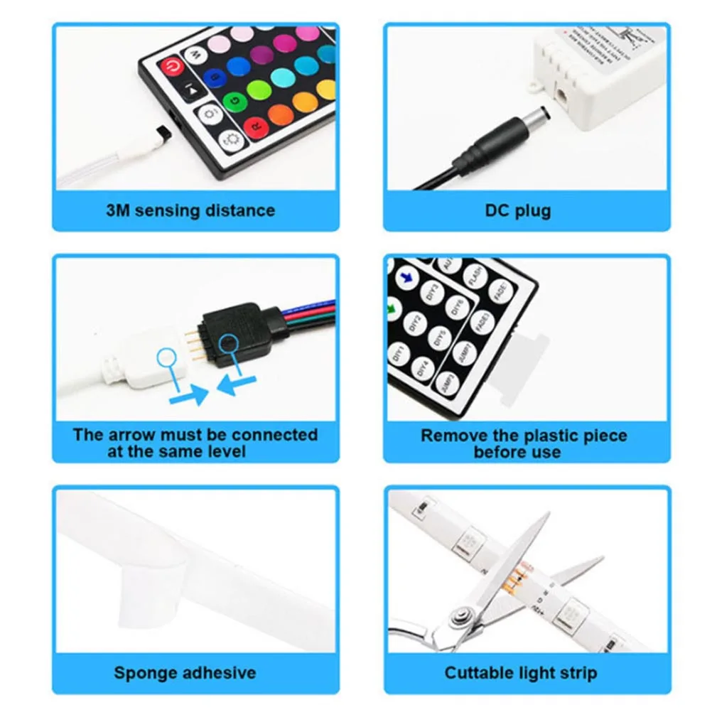 

2024 Upgraded Waterproof Rgb Strip Light 16 Colors 4 Modes Remote Control Led String Lights Decorative Colorful Light Sets Us