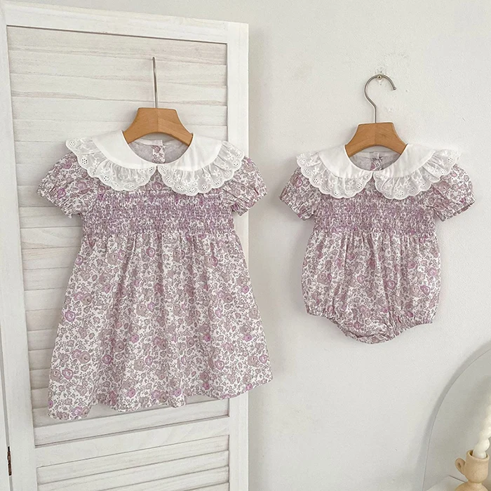 2026 Neue Sommer-Schwesterkleidung 2-6 Jahre Baby Mädchen Partykleid Kurzärmeliges Baumwoll-Blumendruck Kinder Prinzessinnenkleid – Detail 1