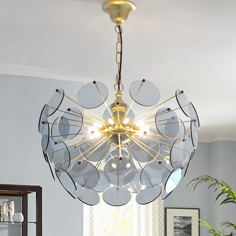 

Ltalian Light Luxury Living Room Chandelier Nordic Minimalist Disc Petal Glass Dining Room Lamp Minimalist Bedroom Lamp