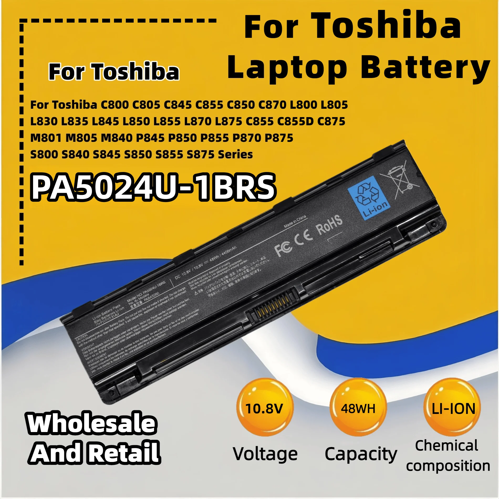 FRLESUI Battery PA5024 PA5024U-1BRS For TOSHIBA DYNABOOK C40, C40D C40T C45 C70 C70D L70D, L800 T553, T642, T772, T852 PA5025U
