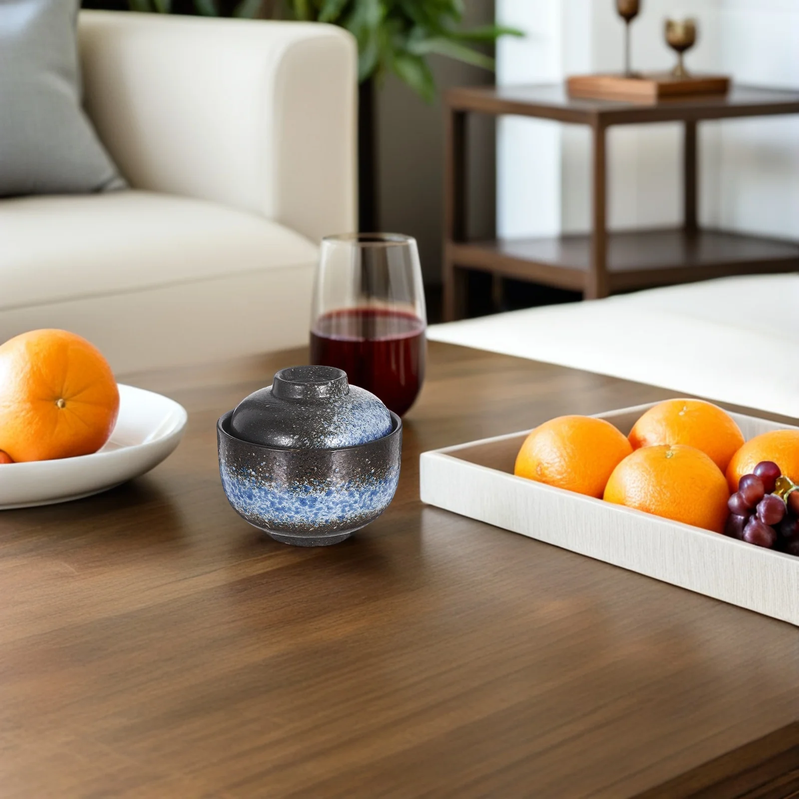 

Lidded Ceramic Stew Pot Japanese Style Kitchen Steamed Egg Bowl for Yogurt Fruits Salads Home Dessert Serving Bowl