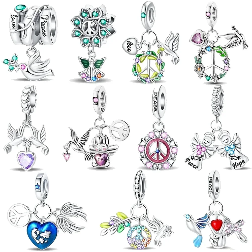 

Exquisite Original Charms 925 Sterling Silver Green Zircon Flower Bird Heart Wings Beads Fit Bracelet Women Jewelry Diy Gifts