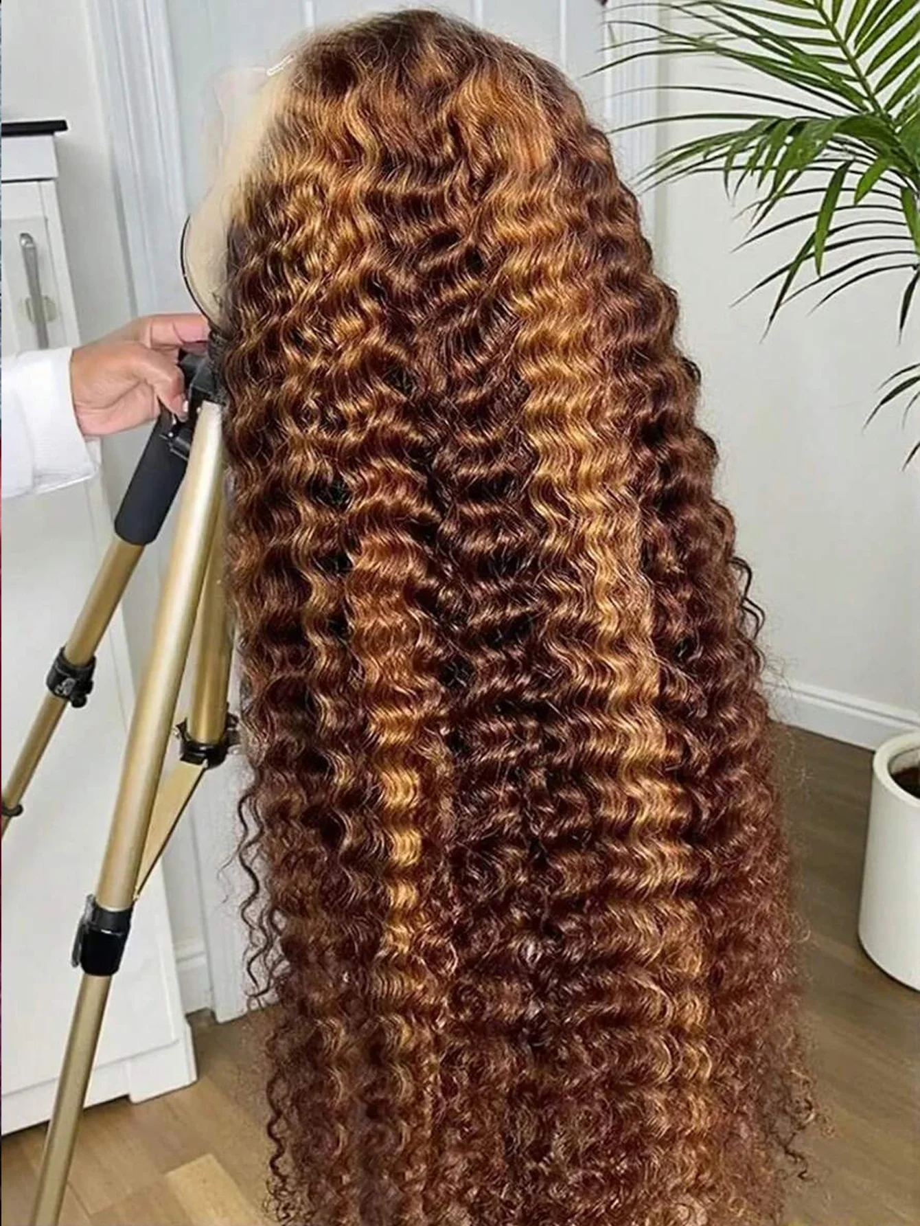 4/27 オンブレ カール ハイライト ウィッグ 人毛 プレプラック 13x4 ディープウェーブ ウィッグ 人毛 ディープウェーブ 既製品 女性用