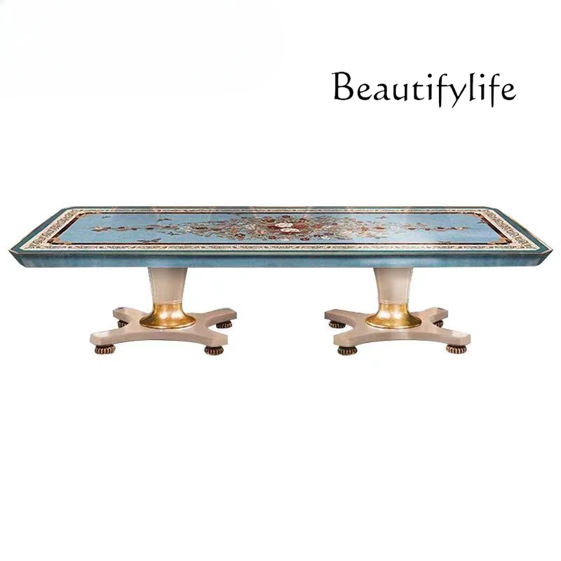 French court furniture dining room long dining table high-end shell art parquet dining table