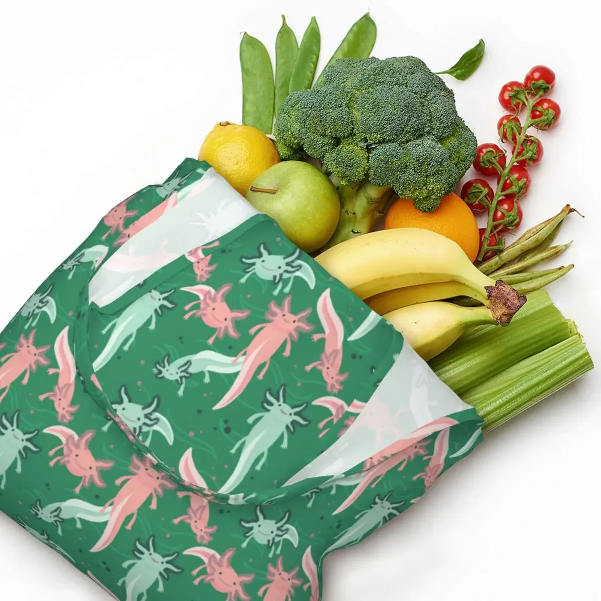 Holly Galvan Axolotl Pattern Grocery Shopping Tote Bag Salamander Animal Canvas Shoulder Shopper Bags Large Capacity Handbags image 5