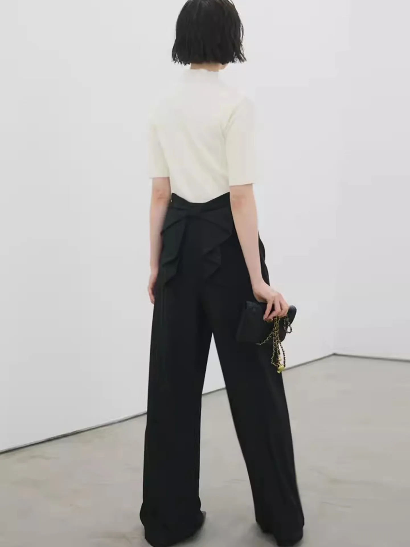 

Gagarich 2026 Design Sense Back Bow Decoration Suit Casual Early Spring High Waist Slimming Versatile Straight Leg Long Pants